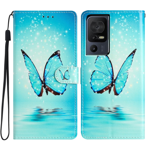 

For TCL 40 SE Colored Drawing Leather Phone Case(Blue Butterfly)