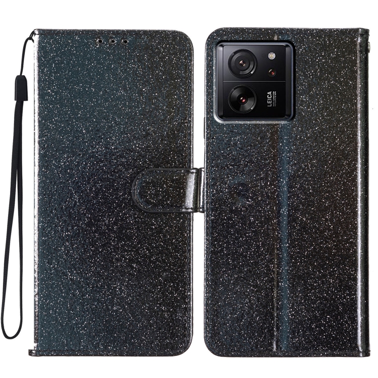 

For Xiaomi 13T 5G Glitter Powder Flip Leather Phone Case(Black)