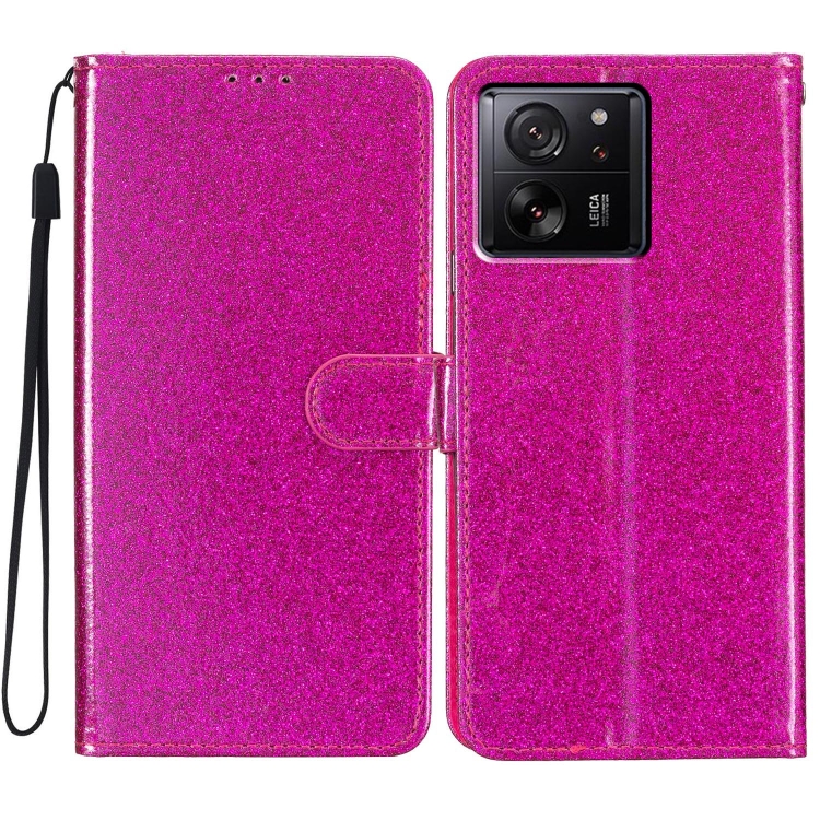 

For Xiaomi 13T 5G Glitter Powder Flip Leather Phone Case(Rose Red)