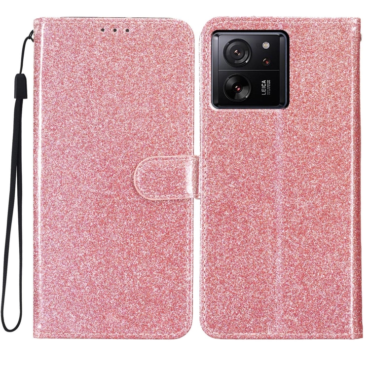 

For Xiaomi 13T 5G Glitter Powder Flip Leather Phone Case(Rose Gold)
