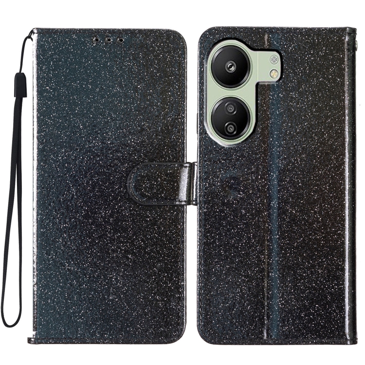 

For Xiaomi Redmi 13C Glitter Powder Flip Leather Phone Case(Black)