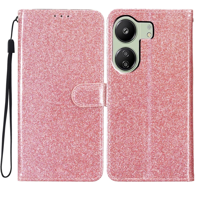 

For Xiaomi Redmi 13C Glitter Powder Flip Leather Phone Case(Rose Gold)