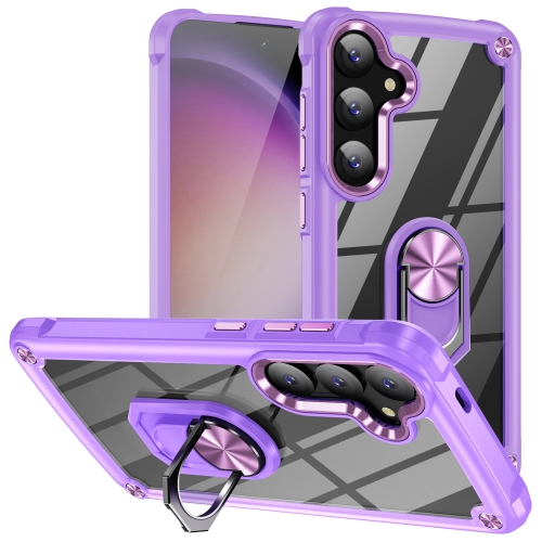 For Samsung Galaxy A24 4G / A25 5G TPU + PC Lens Protection Phone Case with Ring Holder(Purple) 