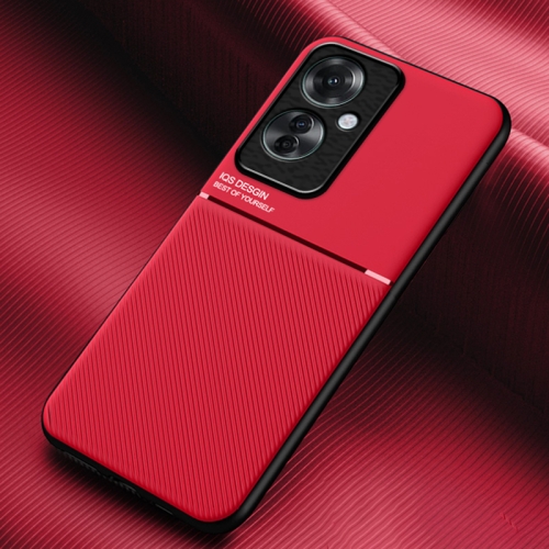 

For OPPO Reno11 F 5G Global Classic Tilt Strip Grain Magnetic Shockproof PC + TPU Phone Case(Red)