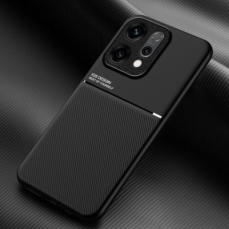 

For OPPO Reno14 Global Classic Tilt Strip Grain Magnetic PC Hybrid TPU Phone Case(Black)