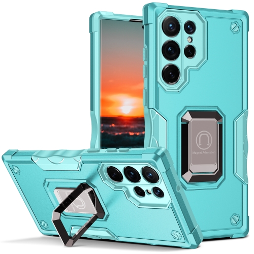 

For Samsung Galaxy S24 Ultra 5G Non-slip Shockproof Armor Phone Case with Ring Holder(Mint Green)