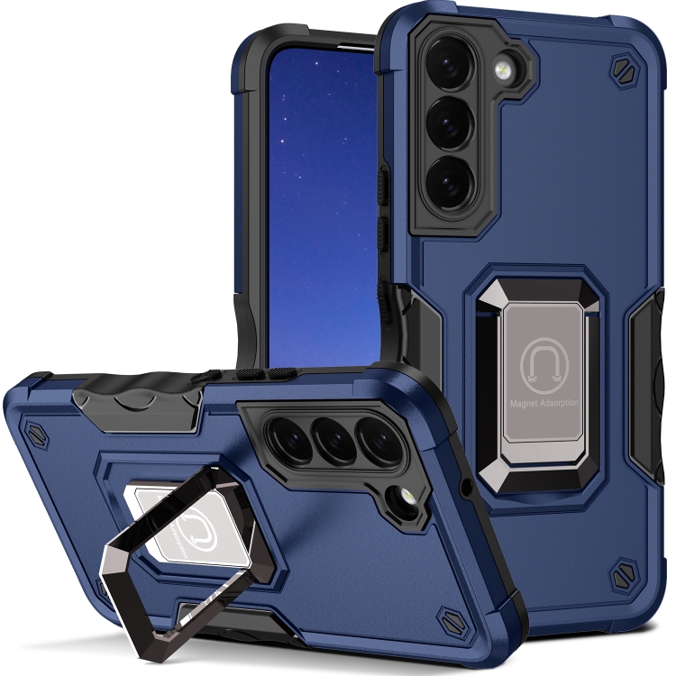 

For Samsung Galaxy S24 5G Non-slip Shockproof Armor Phone Case with Ring Holder(Blue)