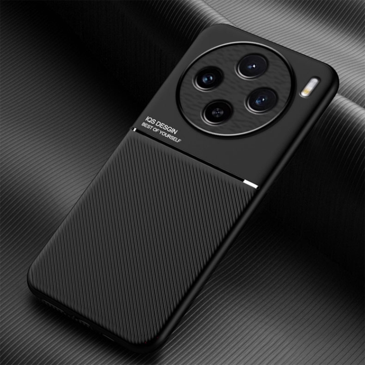 

For vivo X100 Classic Tilt Strip Grain Magnetic Shockproof PC + TPU Phone Case(Black)