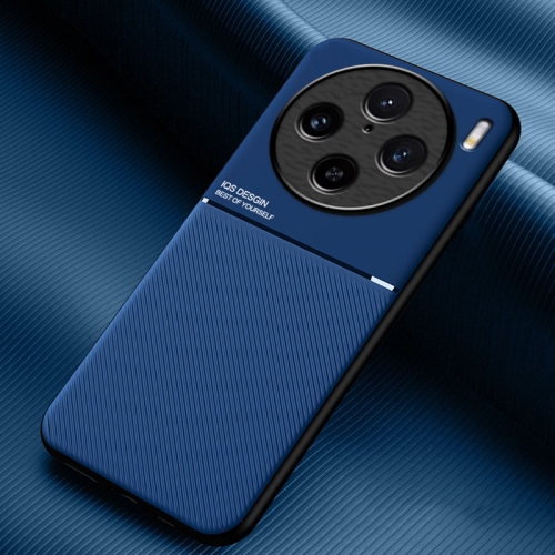 

For vivo X100 Pro Classic Tilt Strip Grain Magnetic Shockproof PC + TPU Phone Case(Blue)