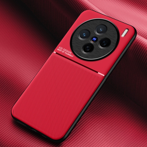 

For vivo X200 Classic Tilt Strip Grain Magnetic PC Hybrid TPU Phone Case(Red)