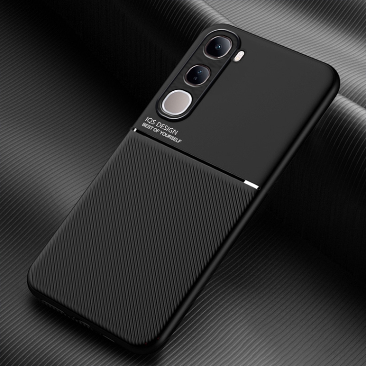 

For vivo V40 Lite Classic Tilt Strip Grain Magnetic PC Hybrid TPU Phone Case(Black)