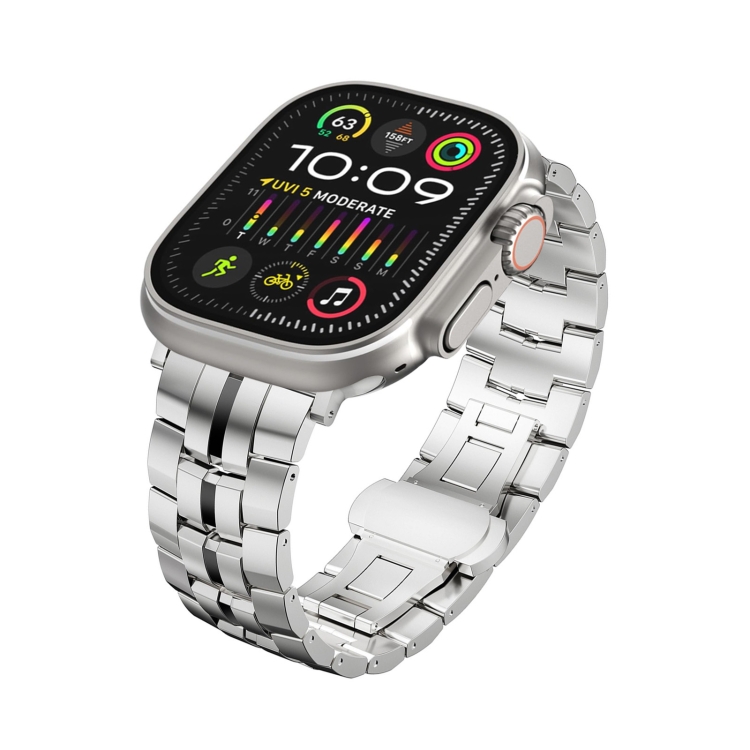 For Apple Watch Ultra 49mm Butterfly Buckle 5-Beads Metal Watch