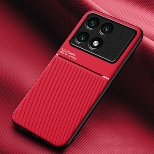 

For Xiaomi Redmi K70 Classic Tilt Strip Grain Magnetic Shockproof PC + TPU Phone Case(Red)