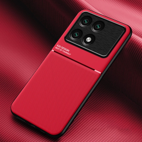 

For Xiaomi Redmi K70E Classic Tilt Strip Grain Magnetic Shockproof PC + TPU Phone Case(Red)