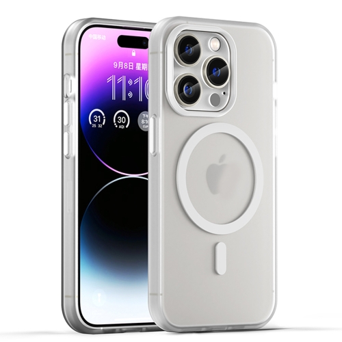 

For iPhone 14 Pro MagSafe Frosted Translucent TPU + PC Full Coverage Phone Case(White)