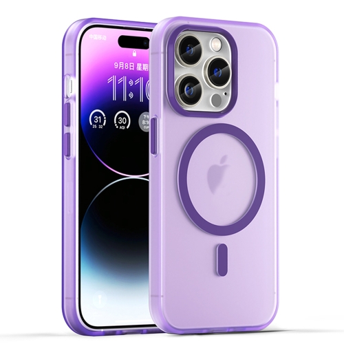 For iPhone 14 Pro MagSafe Frosted Translucent TPU + PC Full Coverage Phone Case(Dark Purple) противоударная накладка dux ducis clin magsafe для iphone 14 pro max прозрачная