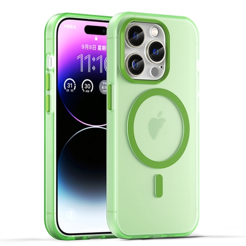 

For iPhone 14 Pro MagSafe Frosted Translucent TPU + PC Full Coverage Phone Case(Green)