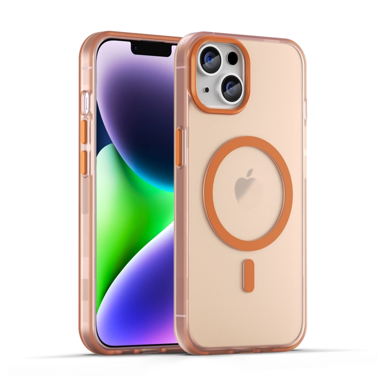 

For iPhone 14 MagSafe Frosted Translucent TPU + PC Full Coverage Phone Case(Orange)