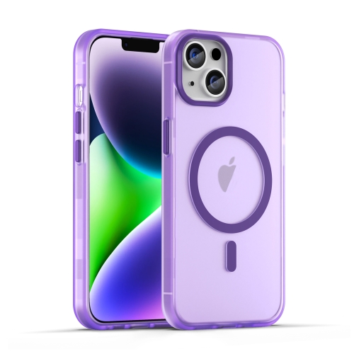 

For iPhone 14 Plus MagSafe Frosted Translucent TPU + PC Full Coverage Phone Case(Dark Purple)