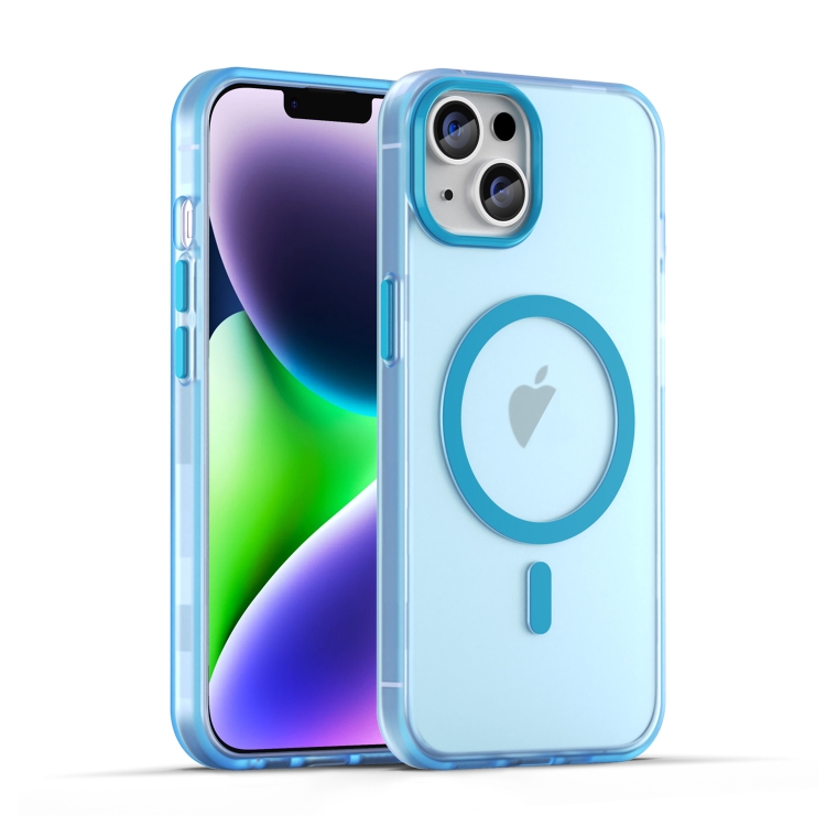 

For iPhone 15 MagSafe Frosted Translucent TPU + PC Full Coverage Phone Case(Blue)