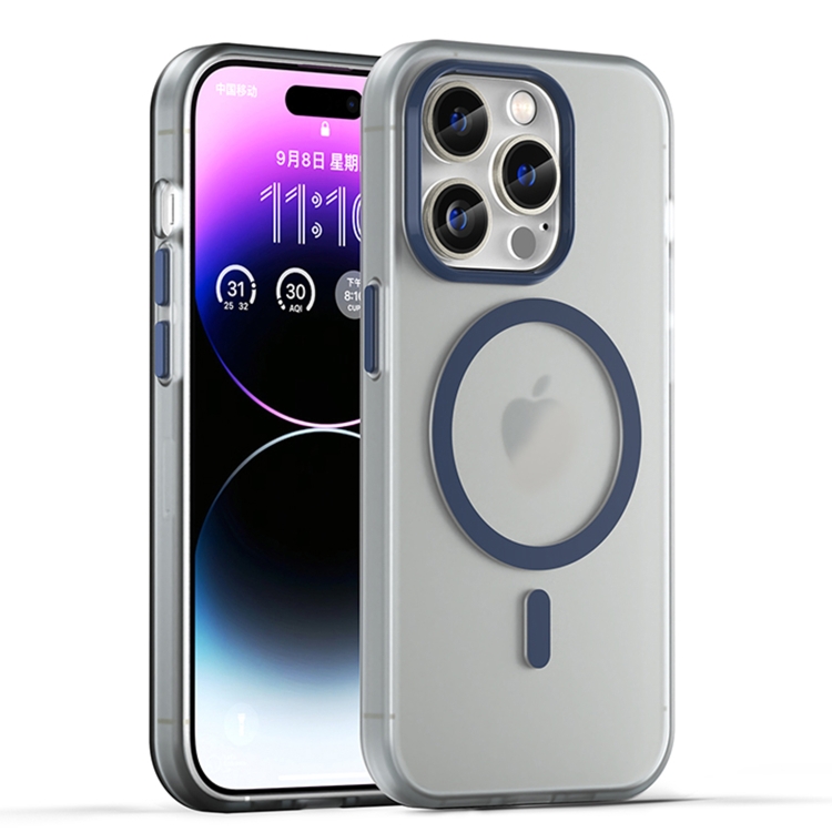 

For iPhone 15 Pro MagSafe Frosted Translucent TPU + PC Full Coverage Phone Case(Dark Blue)