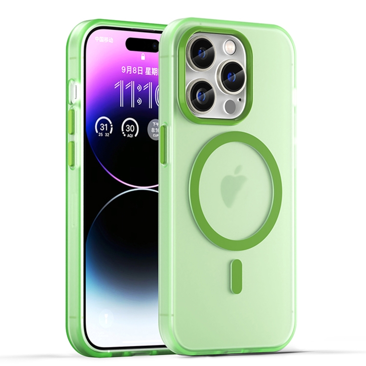 

For iPhone 15 Pro MagSafe Frosted Translucent TPU + PC Full Coverage Phone Case(Green)