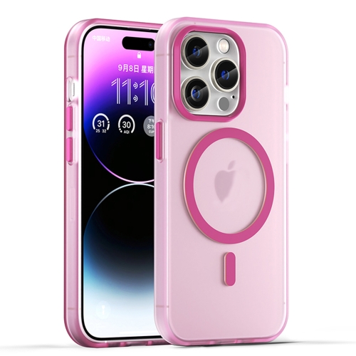 

For iPhone 15 Pro MagSafe Frosted Translucent TPU + PC Full Coverage Phone Case(Pink)