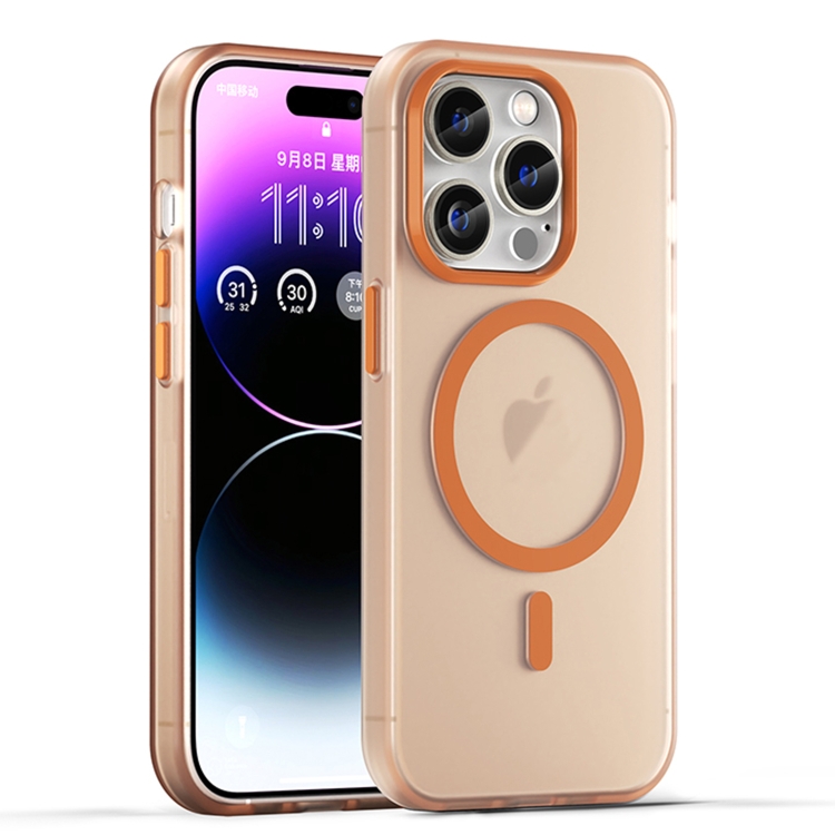 

For iPhone 15 Pro MagSafe Frosted Translucent TPU + PC Full Coverage Phone Case(Orange)