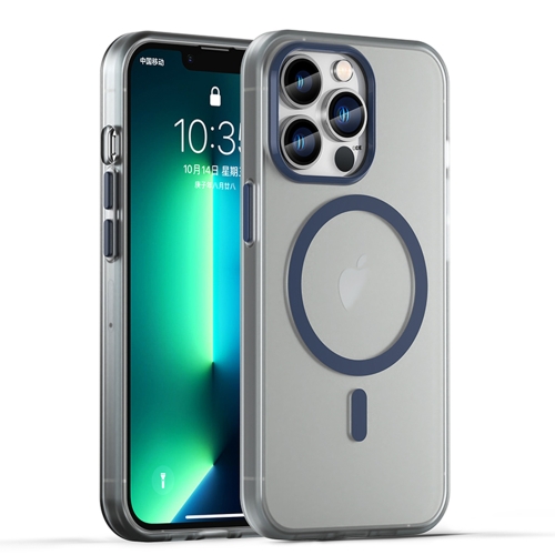 

For iPhone 13 Pro MagSafe Frosted Translucent TPU + PC Full Coverage Phone Case(Dark Blue)