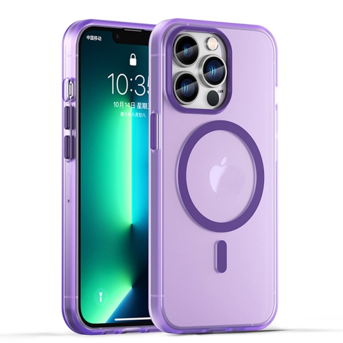 

For iPhone 13 Pro MagSafe Frosted Translucent TPU + PC Full Coverage Phone Case(Dark Purple)