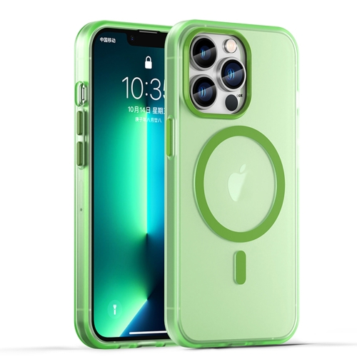 

For iPhone 13 Pro MagSafe Frosted Translucent TPU + PC Full Coverage Phone Case(Green)