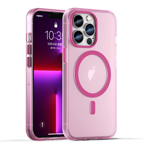 For iPhone 13 Pro MagSafe Frosted Translucent TPU + PC Full Coverage Phone Case(Pink) stylish back bar chairs modern coffee bistro design bar stool nordic kitchen taburetes para barra de cocina luxury furniture