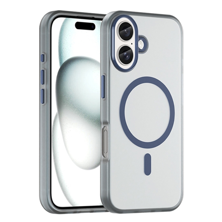 

For iPhone 16 Plus MagSafe Frosted Translucent TPU + PC Full Coverage Phone Case(Dark Blue)