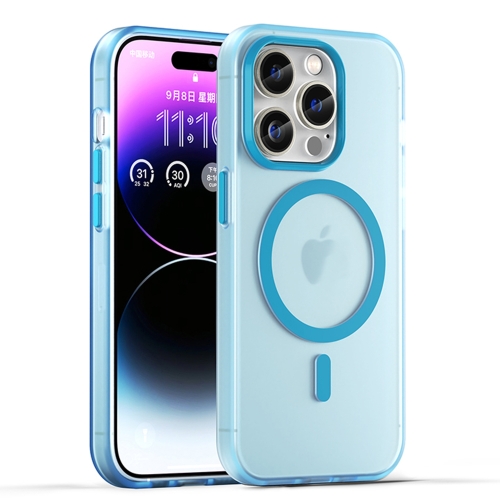 

For iPhone 16 Pro MagSafe Frosted Translucent TPU + PC Full Coverage Phone Case(Blue)