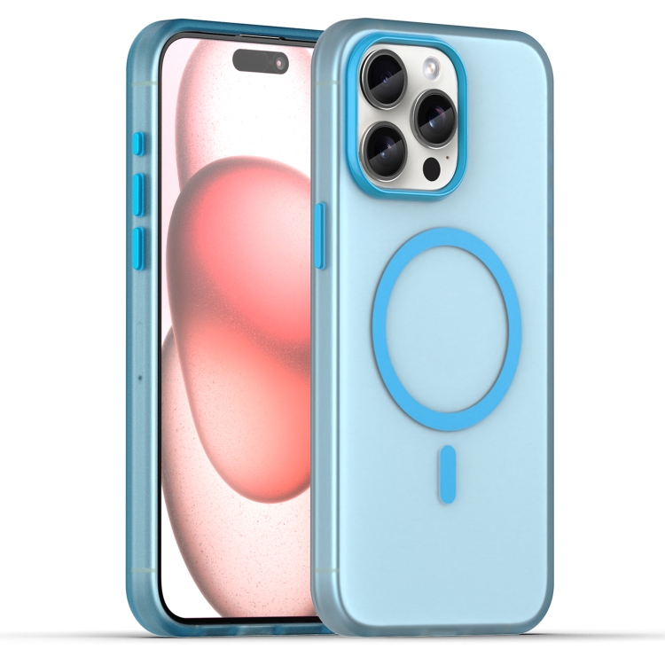 

For iPhone 15 Pro Max MagSafe Frosted Translucent TPU + PC Full Coverage Phone Case(Blue)