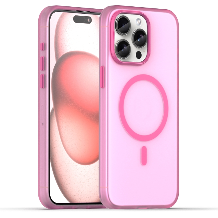 

For iPhone 15 Pro Max MagSafe Frosted Translucent TPU + PC Full Coverage Phone Case(Pink)