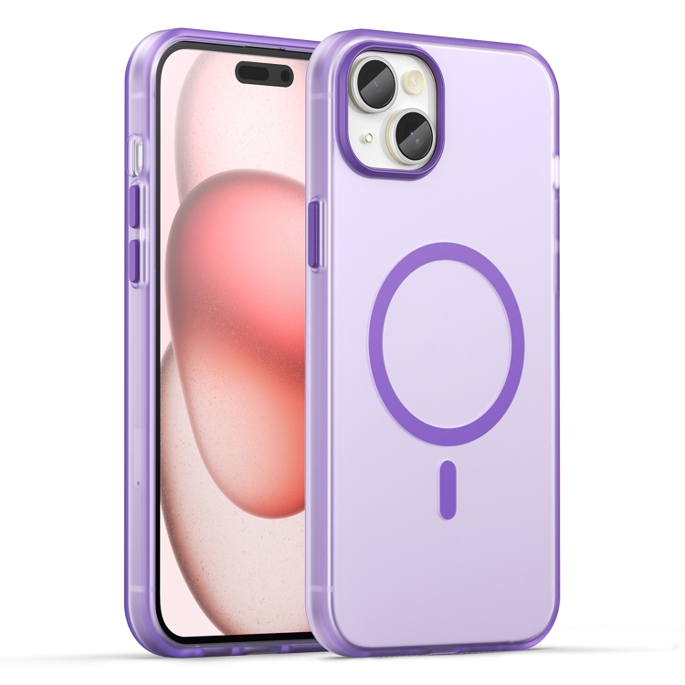 

For iPhone 15 Plus MagSafe Frosted Translucent TPU + PC Full Coverage Phone Case(Dark Purple)