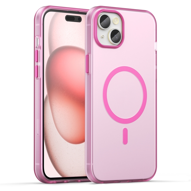 

For iPhone 15 Plus MagSafe Frosted Translucent TPU + PC Full Coverage Phone Case(Pink)