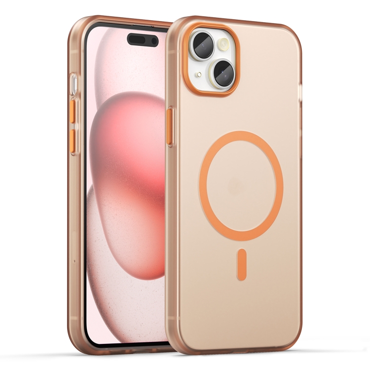 

For iPhone 15 Plus MagSafe Frosted Translucent TPU + PC Full Coverage Phone Case(Orange)