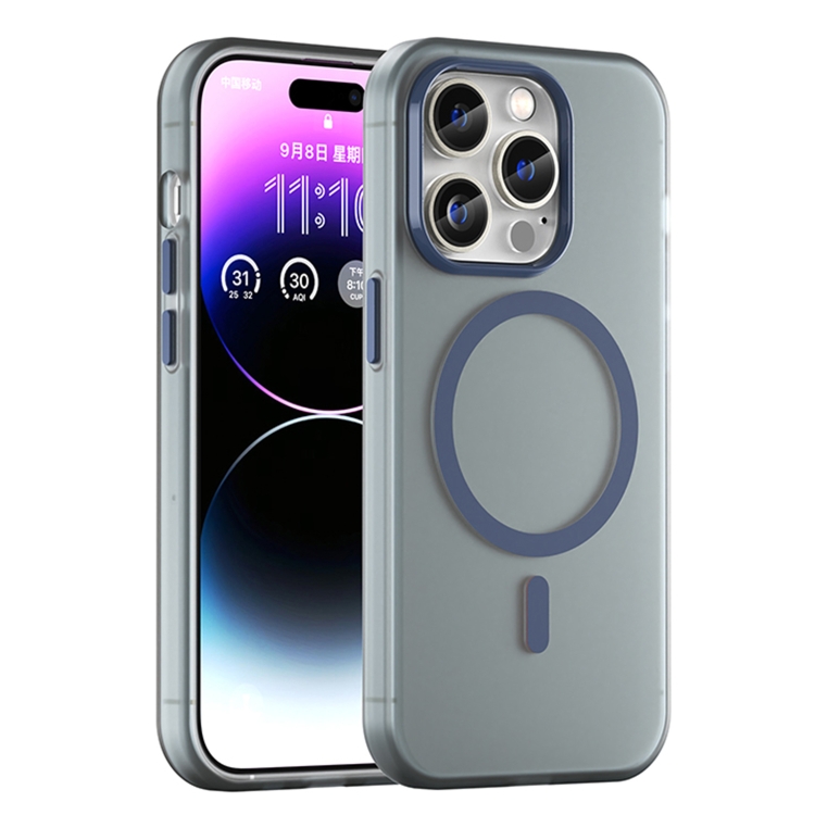 

For iPhone 14 Pro Max MagSafe Frosted Translucent TPU + PC Full Coverage Phone Case(Dark Blue)