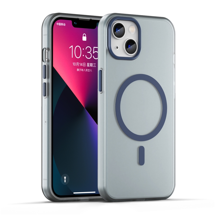 

For iPhone 13 MagSafe Frosted Translucent TPU + PC Full Coverage Phone Case(Dark Blue)
