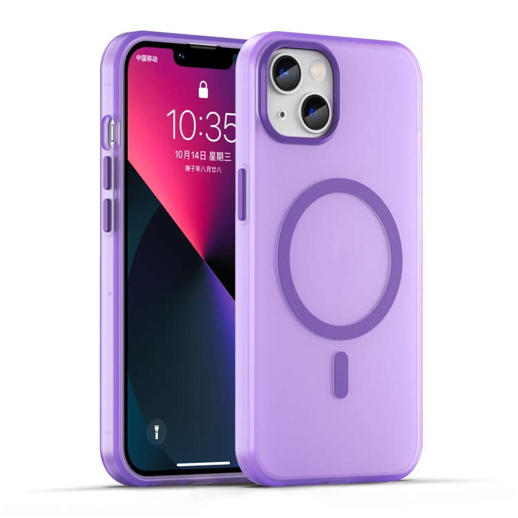 

For iPhone 13 MagSafe Frosted Translucent TPU + PC Full Coverage Phone Case(Dark Purple)