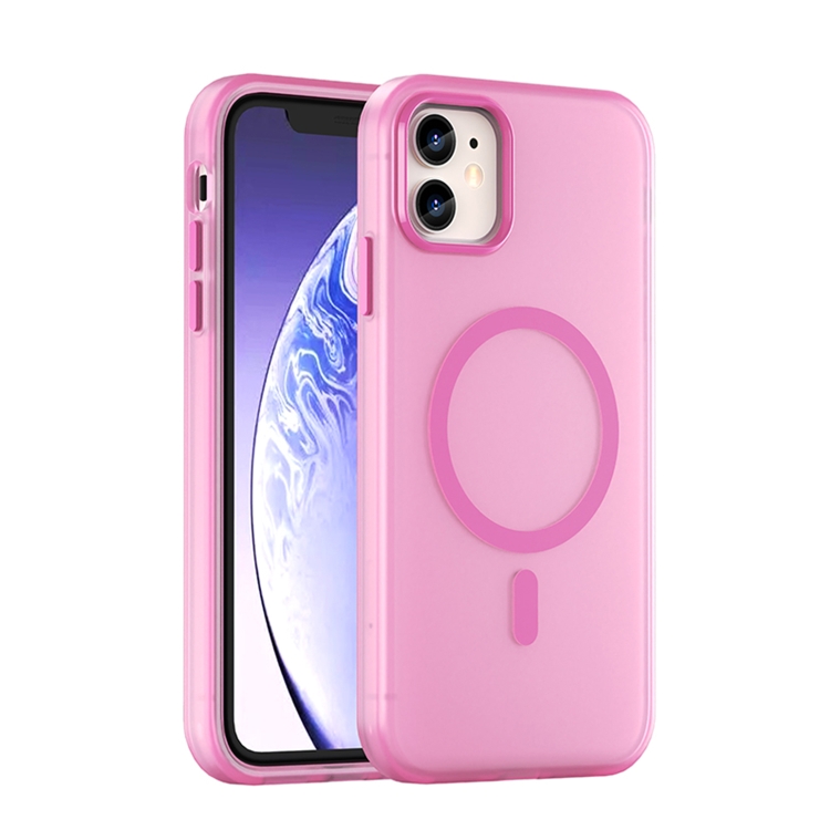 

For iPhone 12 MagSafe Frosted Translucent TPU + PC Full Coverage Phone Case(Pink)