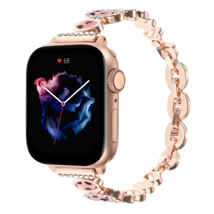 For Apple Watch Series 40mm Leopard Rhinestones Metal Chain