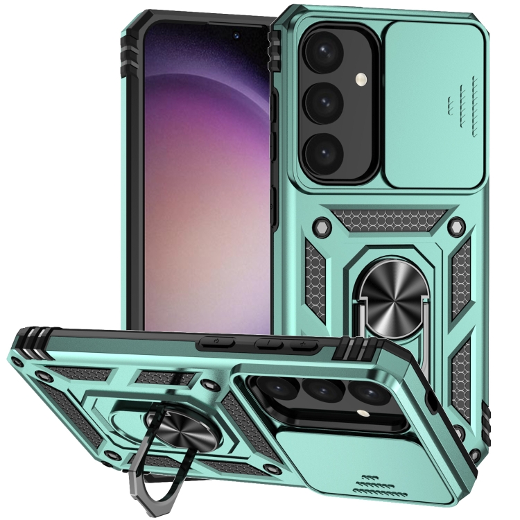 

For Samsung Galaxy S24 5G Sliding Camshield Holder Phone Case(Dark Green)