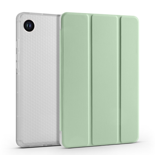 

For Samsung Galaxy Tab A9 X110 3-fold Clear Honeycomb TPU Leather Tablet Case with Pen Slot(Green)