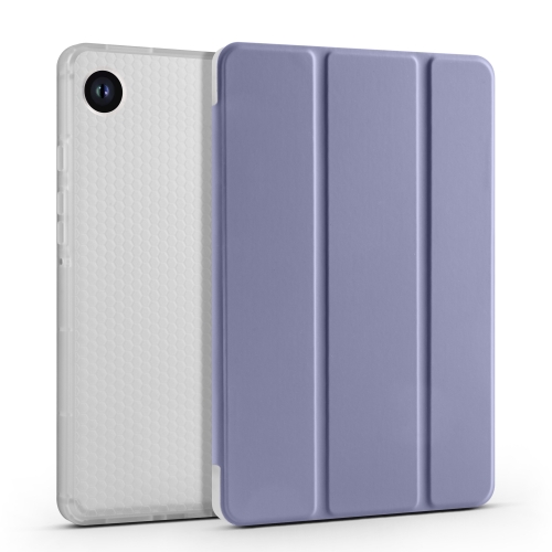 

For Samsung Galaxy Tab A9 X110 3-fold Clear Honeycomb TPU Leather Tablet Case with Pen Slot(Lavender Purple)