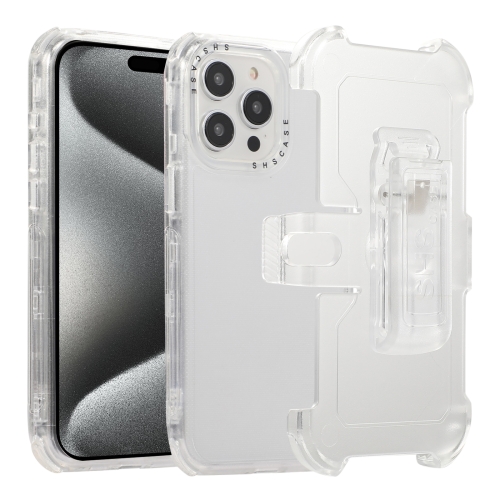 For iPhone 15 Pro Max Frosted PC+TPU Phone Case with Back Clip(White) чехол uag plyo with magsafe series для iphone 14 прозрачный ice 114068114343