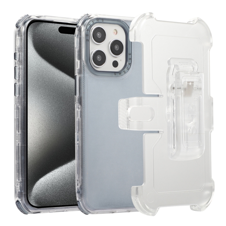 

For iPhone 15 Pro Frosted PC+TPU Phone Case with Back Clip(Transparent Blue)
