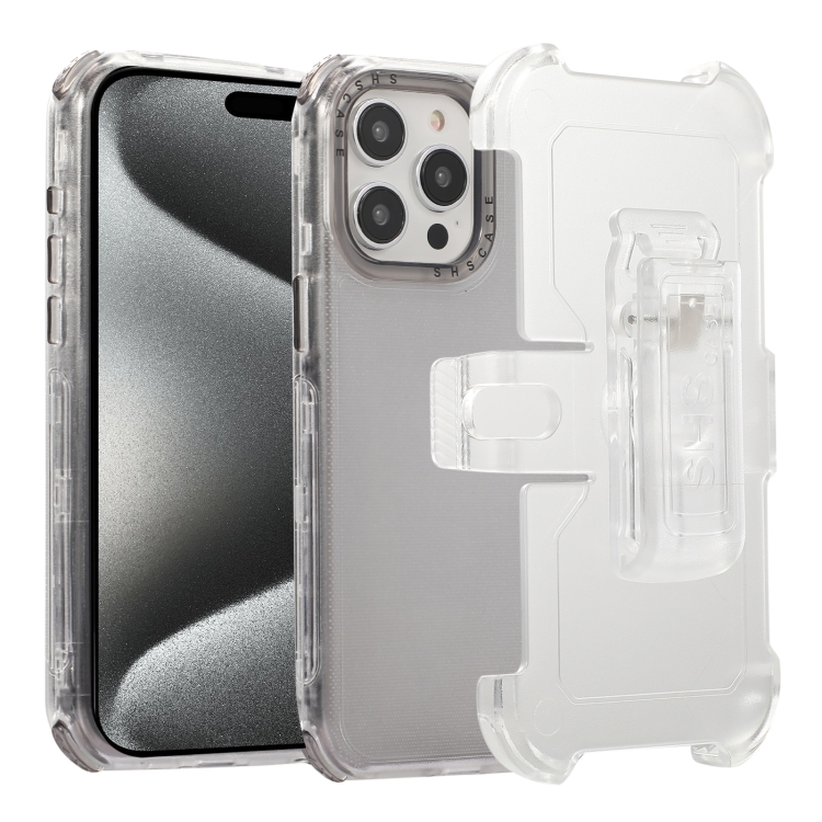 

For iPhone 15 Pro Frosted PC+TPU Phone Case with Back Clip(Transparent Black)